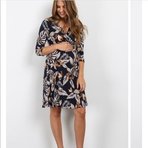 Pinkblush Leaf Print Sash Tie Wrap Maternity Dress